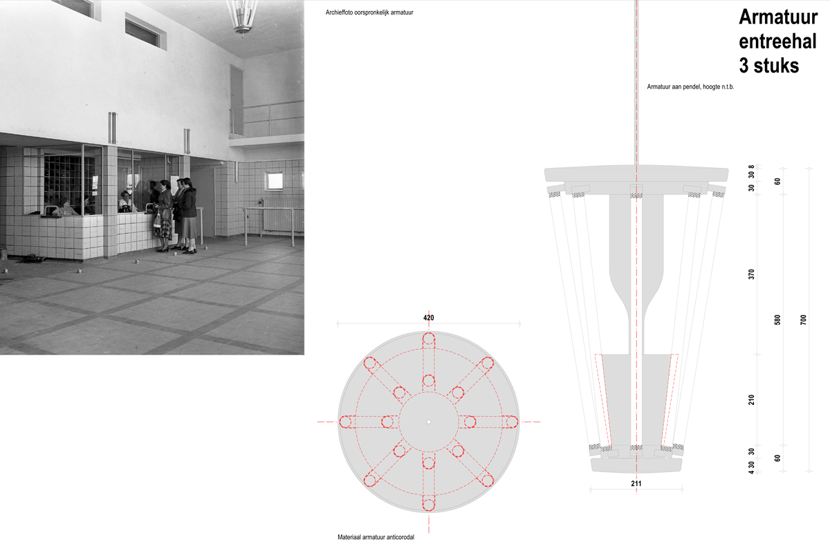 Ontwerptekening Kroonluchter replica oostelijk zwembad rotterdam