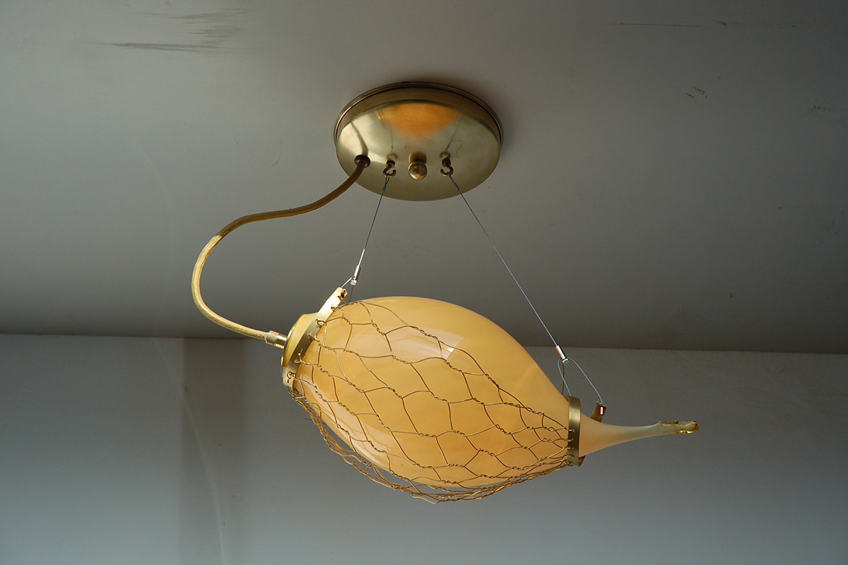 Hanglamp glas in net koper