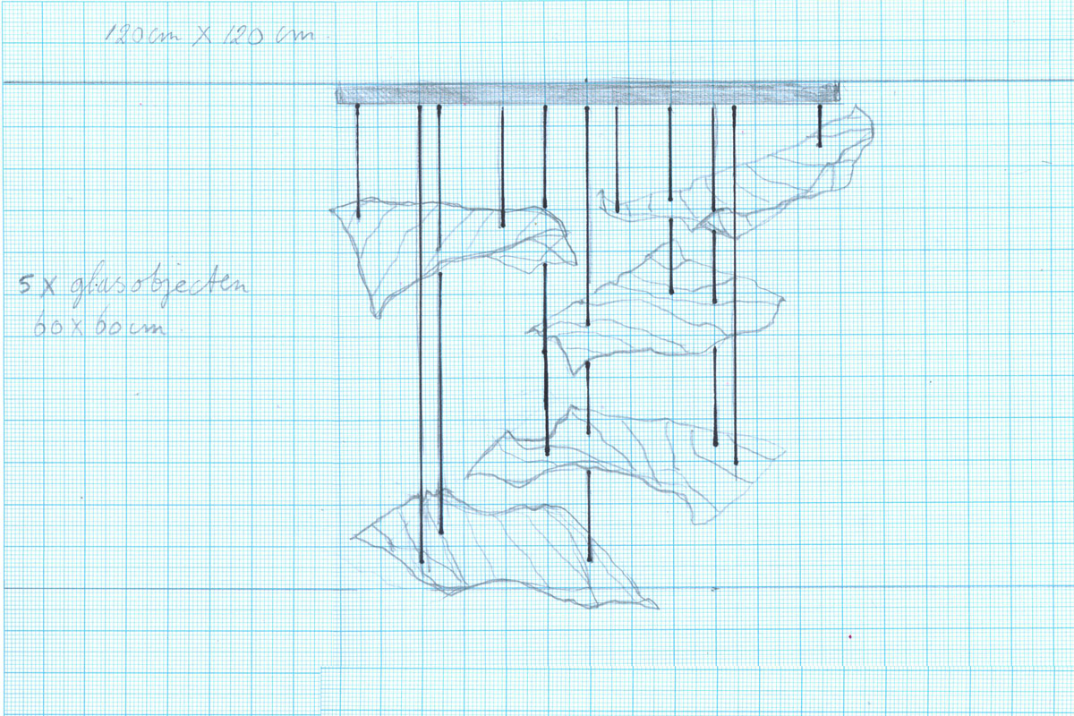 Ontwerp tekening lichtobject gefused glas