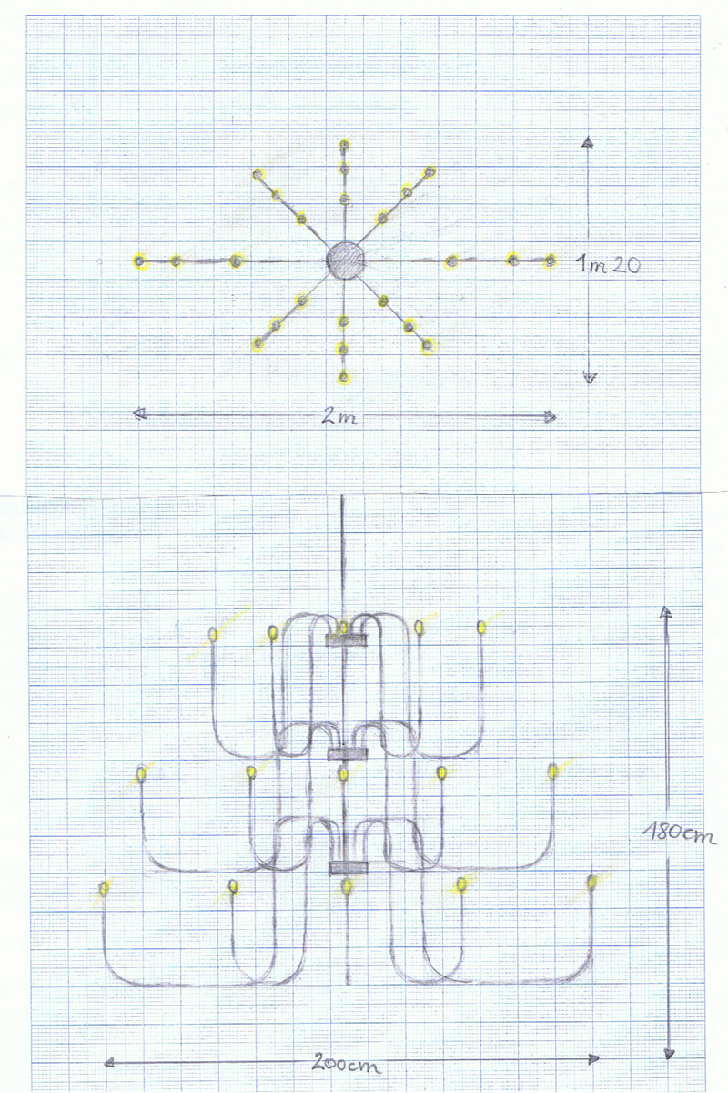 Ontwerp tekening kroonluchter Huerta