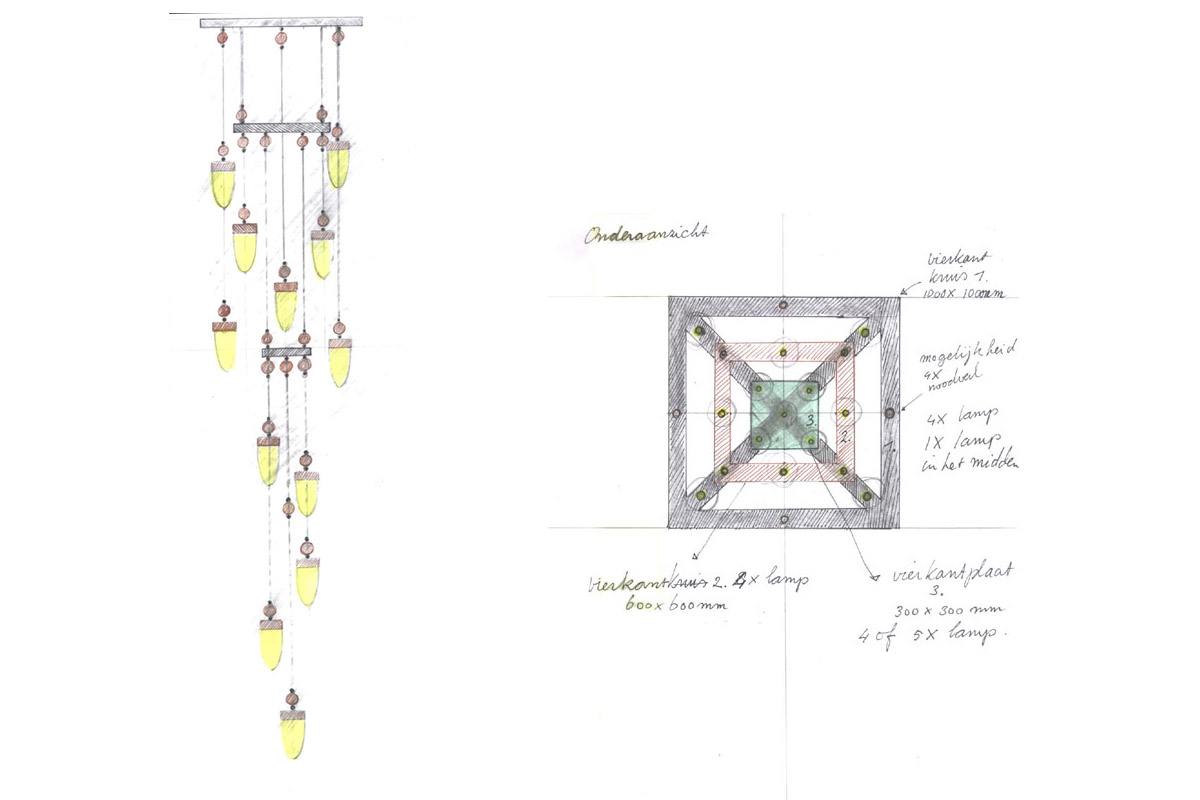 Ontwerptekening hanglamp aula doorn